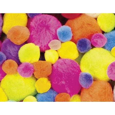Pom Pons, Hot Colors, Assorted Sizes, 100 Count, PK2